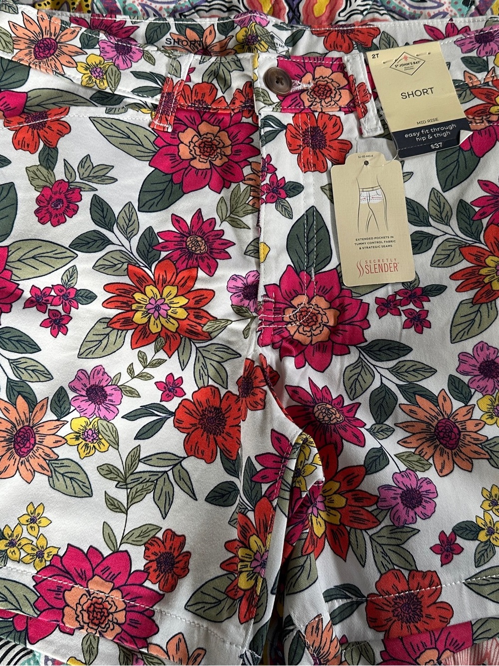 St. John's Bay Floral Denim Shorts - Pink, Orange & Yellow